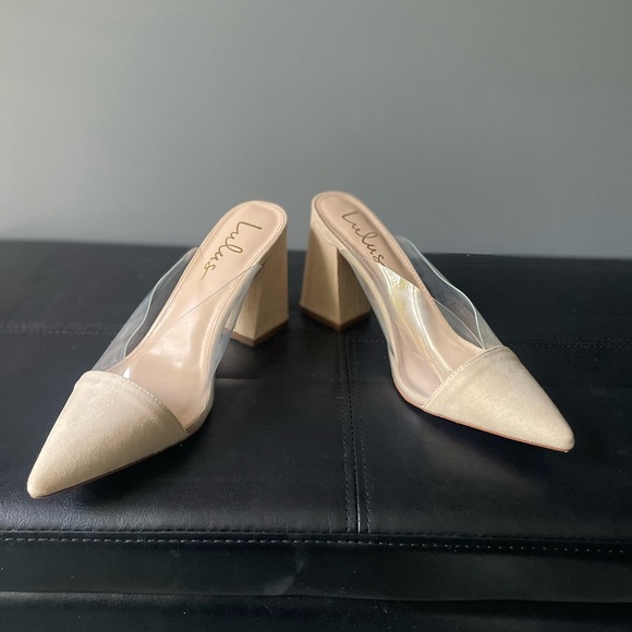 Lulu's Cream and Clear Block Heel Mules - Picture 2 of 9